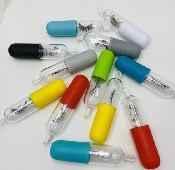 Individuelles Logo, Kapselwimpern, Pillenflasche, Wimperntablett-Set, mehrfarbige Wimpern mit Paketboxen, einzigartige Wimpernaufbewahrung, Verpackung, kostenloses Logo