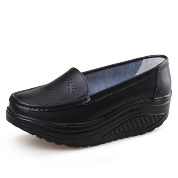 

new spring genuine leather soft outsole work shoes female black swing shoes woman plus size wedges single female shoes y200702