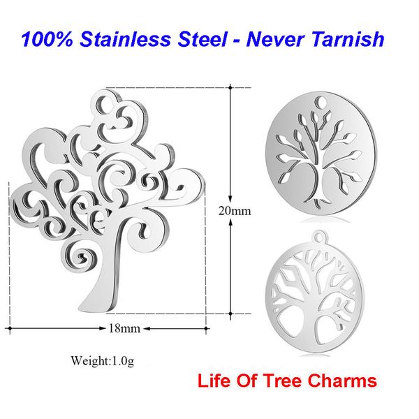 

10pcs/lot 100% stainless steel life of tree charms vnistar high polished natural tree diy charm jewelry finding supplies, Bronze;silver