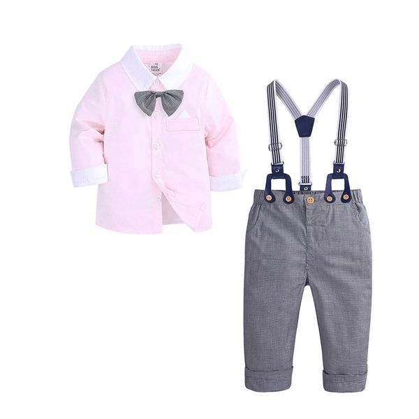 

elvesnest children boys clothes outfits gentleman kids clothes set cotton long sleeve shirt+strap pant formal boys clothing, White