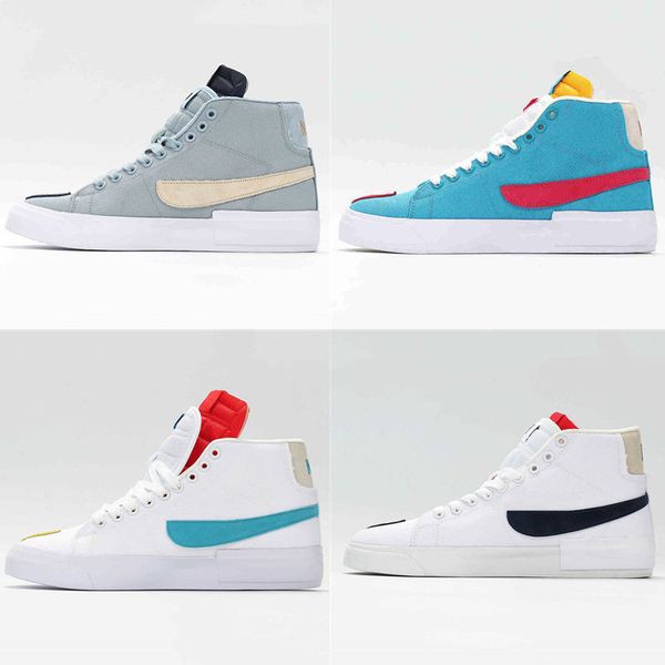 

new men women mid prm classic retro skateboard shoes blue white couple sneakers outdoor unhooking trainers sports shoes size 36-45, White;red