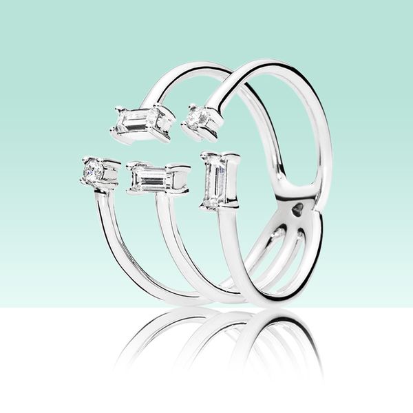 

new open ice cube ring authentic 925 sterling silver women jewelry for pandora cz diamond wedding rings with original box set, Slivery;golden