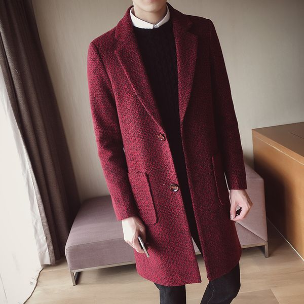 

2019 fast shipping new style fashion men leisure woolen cloth jackets buckle men long coat with belt single-breasted trench coat, Black