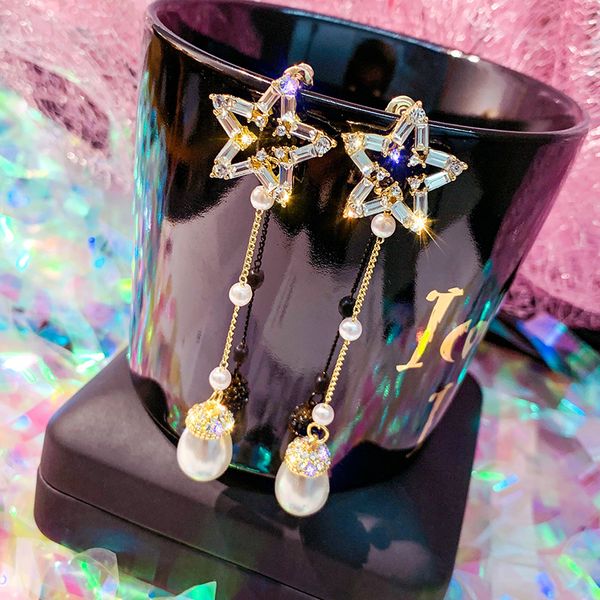 

drejew blue star water drop pearl statement earrings long tassel silver gold drop earrings for women fashion jewelry