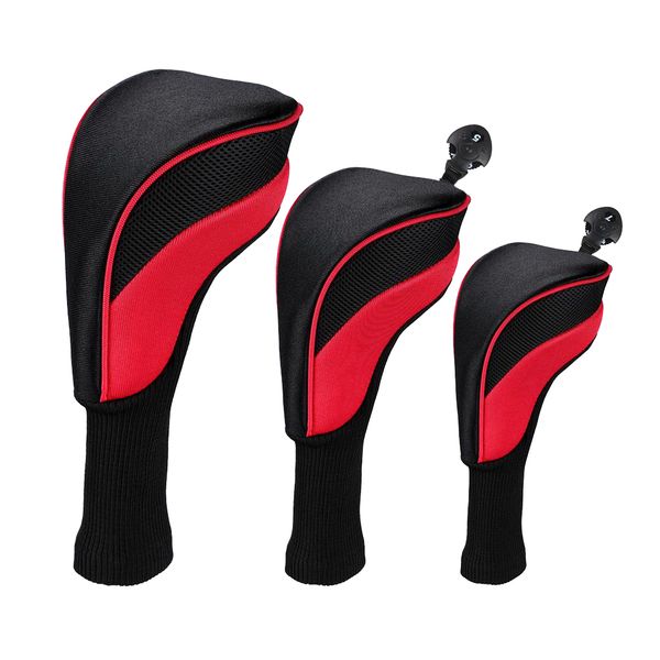 

3pcs golf wood head cover mesh long neck 400cc driver headcover protect sleeves