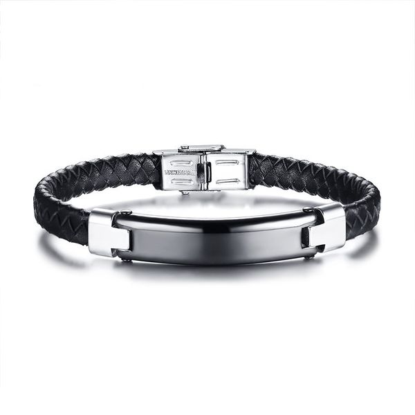 

8MM Fashion Simple Men's Leather Bangle Stainless Steel Bracelet Watchband Jewelry Gift for Men Boys J422