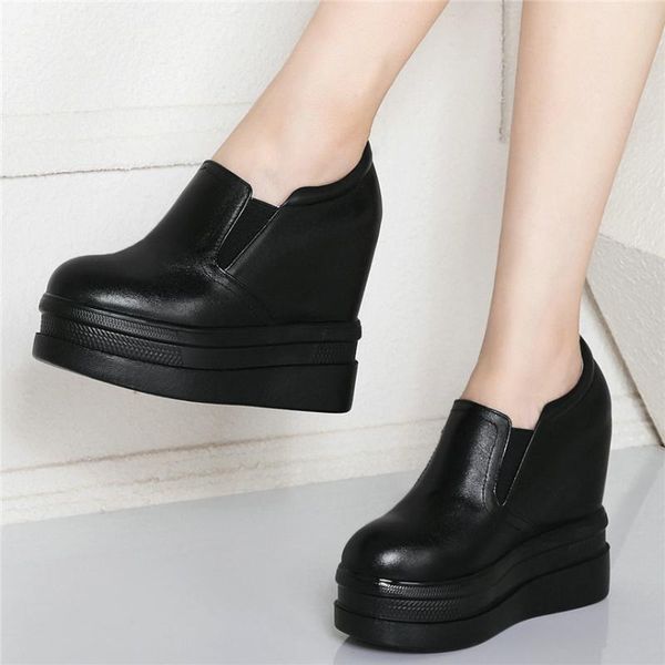 

fashion sneakers women genuine leather wedges high heel ankle boots female low round toe platform pumps shoes casual shoes, Black
