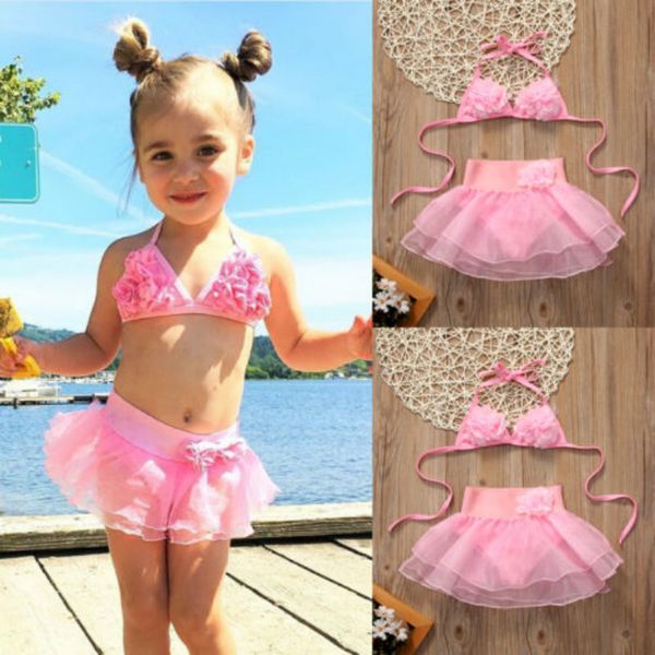 

kid girls pink flower swimsuit swimwear baby child beachwear bikini set swimming bathing suit