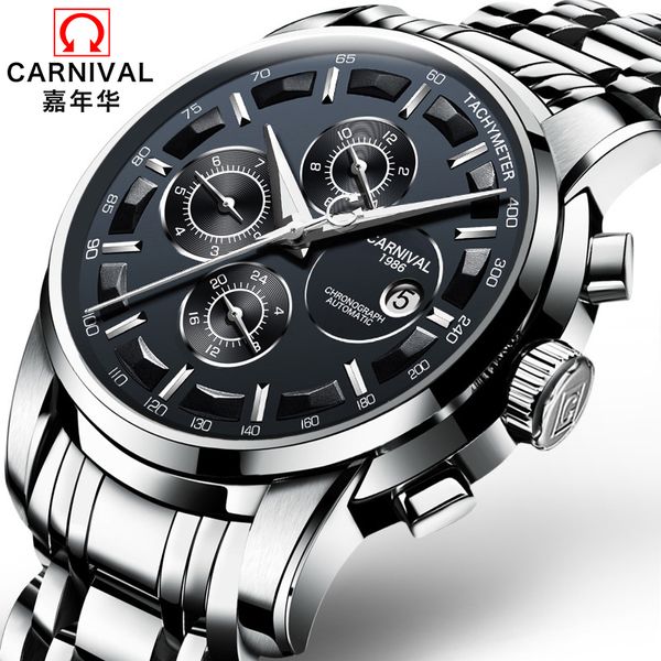 

new classic watches men automatic mechanical watch month, week, 24 hours,calendar waterproof carneval orologio reloj mecanico j190706, Slivery;brown
