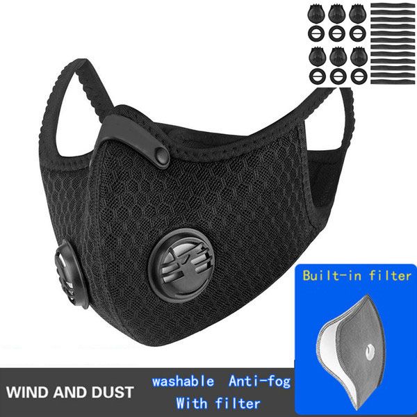 

2020 cycling protective mask with filter activated carbon pm2.5 anti-pollution sport running training mtb road bike cycling mask, Black