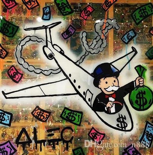 

handpainted & hd print alec monopoly banksy modern abstract graffiti art oil painting airplane on canvas wall art g248 200311