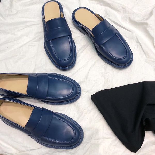 

New brand women designer sandals capsule loafers mules Genuine Leather royal blue muticolor Joint collection Men dress shoes Casual shoes