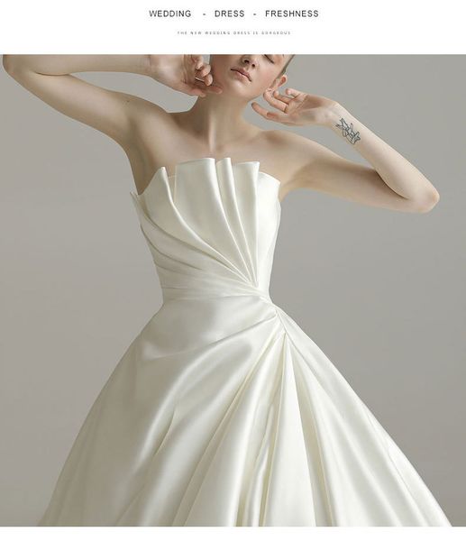 

new elegant gorgeous temperament simple pure dreamy women dress boat neck pleat backless evening party wedding dress wholesale, White;black