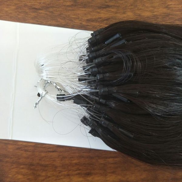 

16-26inch 300strands lot real волос easy loop / micro ring бусин женские наращивание волос 1 грамм прядь, свободный dhl, Black
