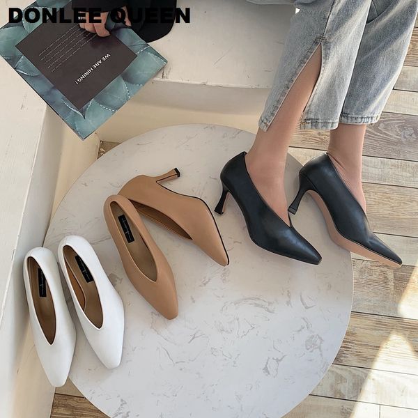 

women pumps female high heels shoes women square toe dress shoes soft thin heel wedding shoes 2020 new arrival fashion v pumps, Black