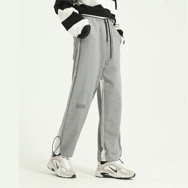 

men drawstring casual pant jogger sweatpants trousers male women splice side high street hip hop loose harem pant, Black