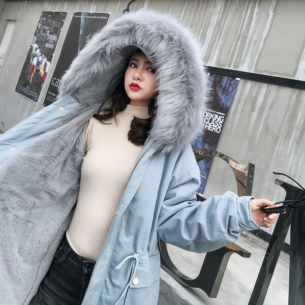 

2019 new fashion women luxurious large fur collar hooded coat warm fur liner parkas long winter jacket quality, Black