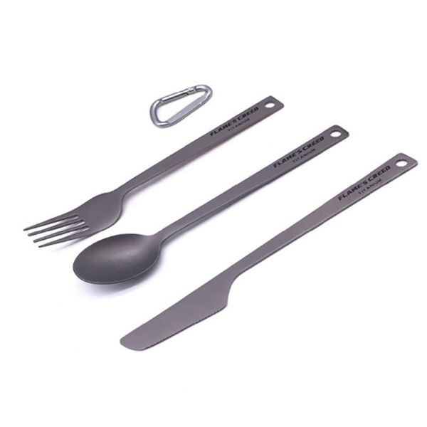 

titanium fork spoon knife flatware spoon outdoor tableware titanium hiking picnic cutlery set camping equipment