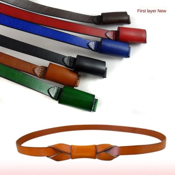 

6kwuq layer cowhide knotted all-match women's leather thin layer cowhide knotted belt all-match belt magic magic women's leather t, Black;brown