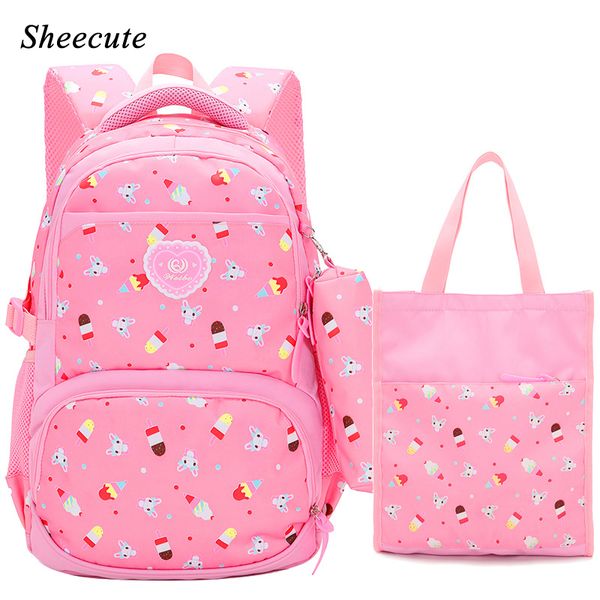 

waterproof nylon children school bags for teenage girls backpack cartoon print kids backpack shoulder bags pencil case 3pcs/set
