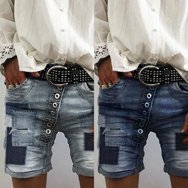 

laamei летние женские повседневные сплайсированные джинсовые шорты женские цветочные джинсовые короткие плюс размер 5xl уличная одежда джинс, Blue