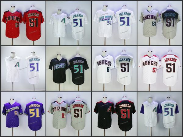 

mens 51 randy johnson baseball jerseys home away road embroidered stitched button down jerseys s-xxxl, Blue;black