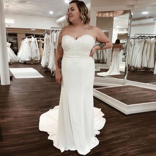 

2020 new design plus size beach wedding dresses sweetheart neckline appliques chiffon sheath bridal dress custom made, White