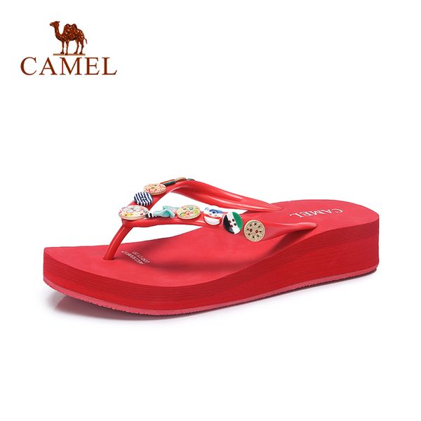 

camel women new outdoor slippers fashion casual wedges med heel flip flops women beach platform comfort antiskid slippers ladies, Black