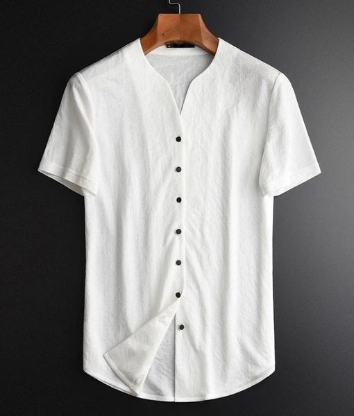 

v-neck men luxury chinese style short sleeve summer man plus size 4xl new slim fit casual mens dress shirt, White;black