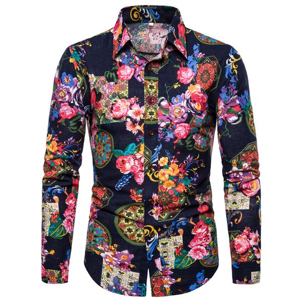 

men's shirt button print beach long-sleeved shirt summer fake pocket quick dry male blouse streetwear camisa masculina, White;black