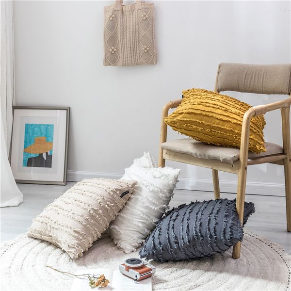

european jacquard pillow cover white grey yellow floral tassels cushion cover home decorative linen pillow case sofa cushion 18