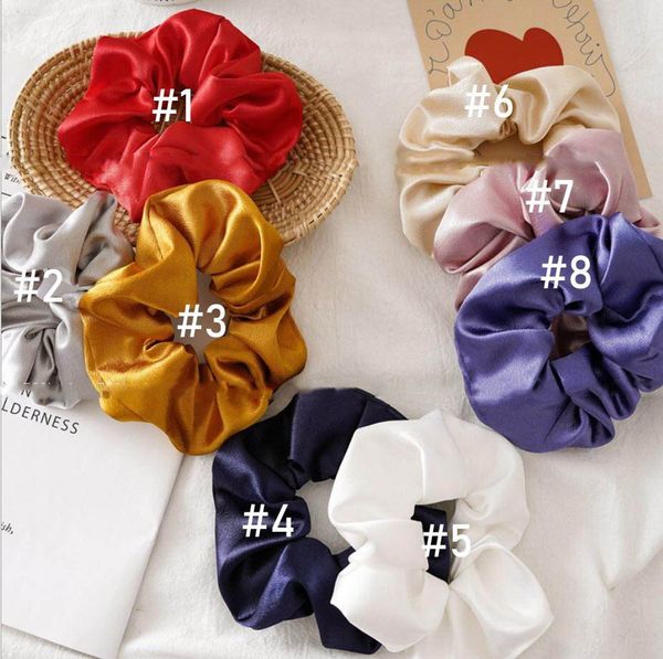 Newins Women Girls Solid Sweet Satin Scrunchies Elastic Ring Hair