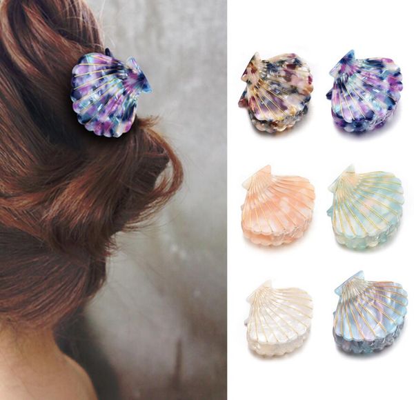 

6pcs new fashion women shell hair claws clip resin floral print clips grips ponytail hairpins shell barrettes, Golden;silver