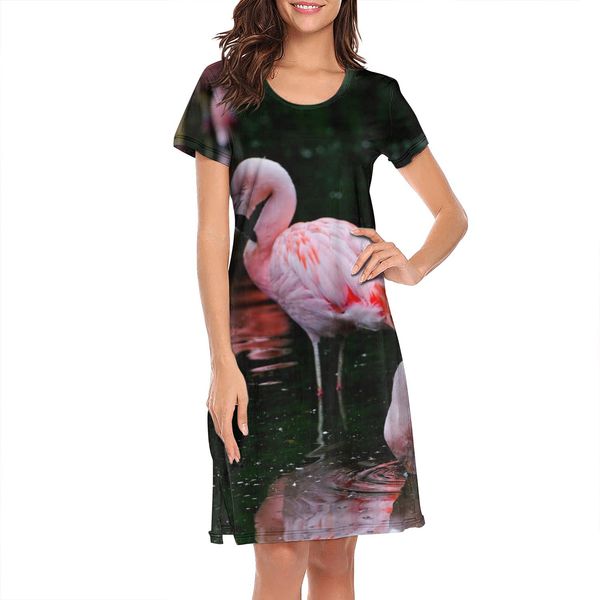 

nighties for women flamingo print design personality cute short sleeve nightdress (25) (18) (27) pink tropical leaves flowers floral and, Black;red