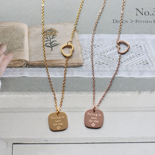 

amaiyllis 18k gold plated square love heart simple fall in love clavicle chain necklace for women necklace jewelry gift, Silver