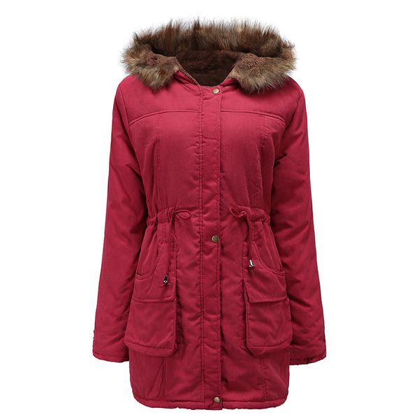 

casual solid woman long parkas fashion warm slim winter padded jacket thick hooded fur collar women coats, Tan;black