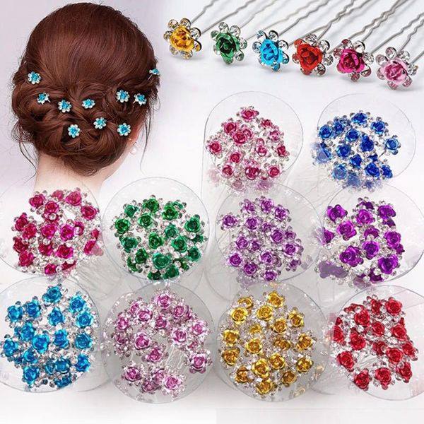 

20pcs/pack korean u hair headdress hairpin fork inlaid pearl flower bride hair flower wedding grace, Golden;white