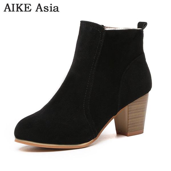 

autumn winter women boots solid european ladies shoes boots suede leather ankle with thick scrub size 35-41, Black