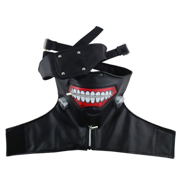 

cool white black color tokyo ghoul 2 half face mask halloween party masquerade cosplay masks pu material with adjustable zipper