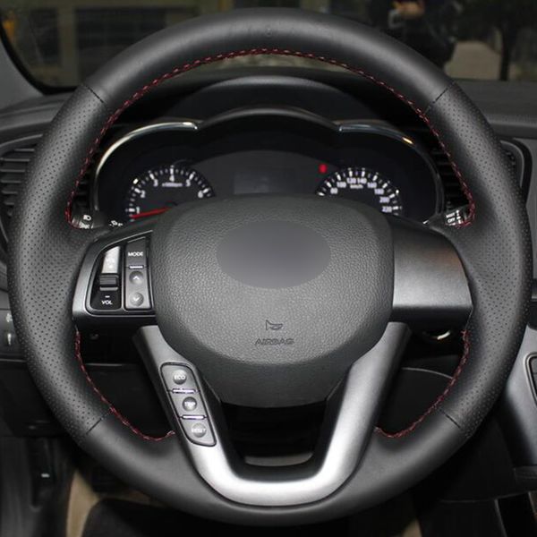 

black natural leather car steering wheel cover for kia k5 optima 2011 2012 2013