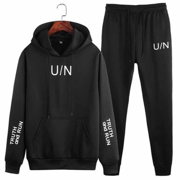 

fall winter men's sweaters hoodie tracksuit slim casual wear men's letters stripe versatile suit ing, Gray