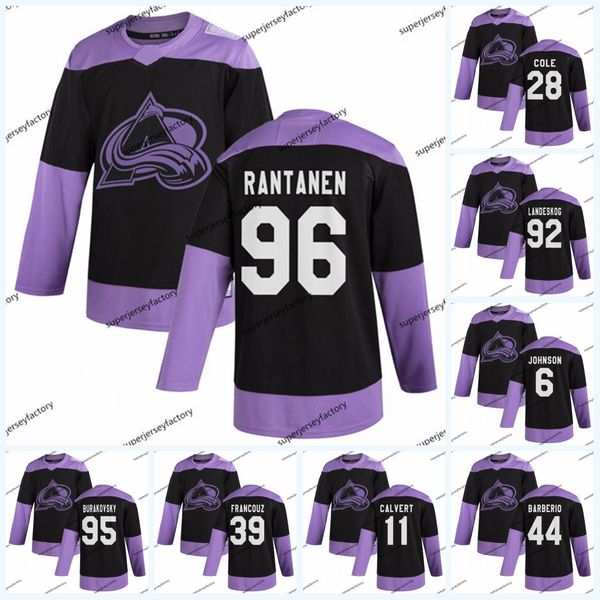 

women mikko rantanen colorado avalanche fights cancer practice jersey gabriel landeskog matt calvert philipp grubaue kevin connauton donskoi, Black;red