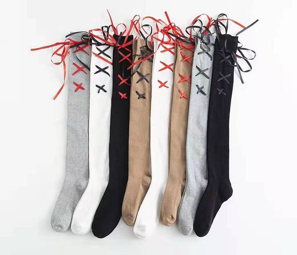 

silk ribbon over knee stockings for women luxury designer bow stocking japanese style cotton black white long socks love gift eur 33-39