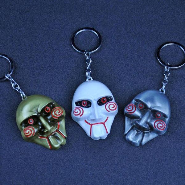 

10pcs/lot fashion jewelry movie saw keychain mask metal alloy key chain 3 colors movie key chain ring souvenirs for men, Slivery;golden
