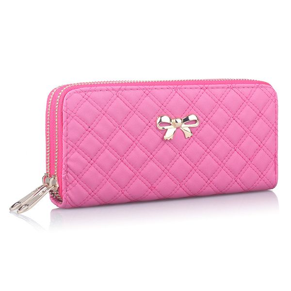 

women girls bowknot wristlets pu leather double zipper long clutches card wallet purses coin pouches ladies handbag organizer wallets, Red;black