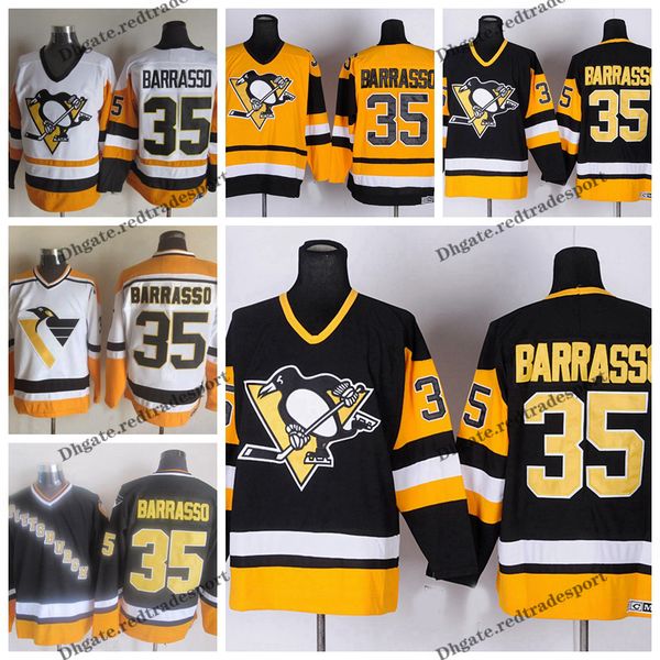 

mens 1992 pittsburgh vintage tom barrasso hockey jerseys black yellow mens #35 tom barrasso stitched shirts m-xxxl, Black;red