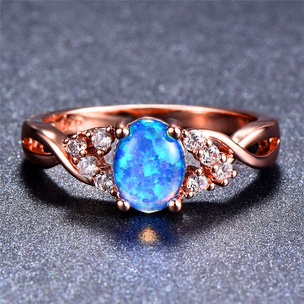 

bamos luxury rose gold wedding rings blue/purple/white oval opal rings vintage rainbow for women party engagement gifts, Golden;silver