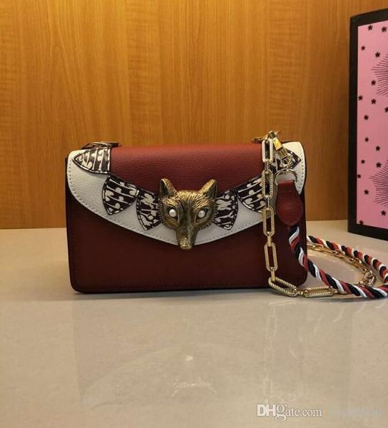 

european and american style fashion women shoulder bag genuine leather fox head double slings 466433