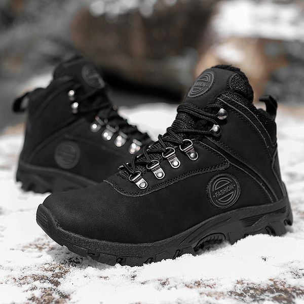 

2020 men's winter leather shoes men waterproof snow boots combat boots men's sports shoes tactical, Black