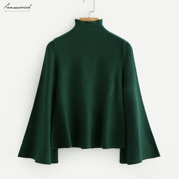 

black women sweater autumn high neck flounce casual green solid stretchy sweater classic pullovers jumper drop shipping, White;black